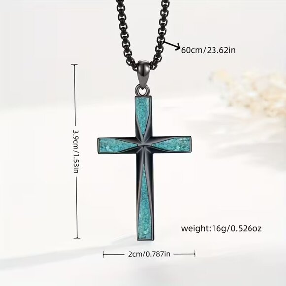 Turquoise Cross with Black chain - New - Picture 2 of 2